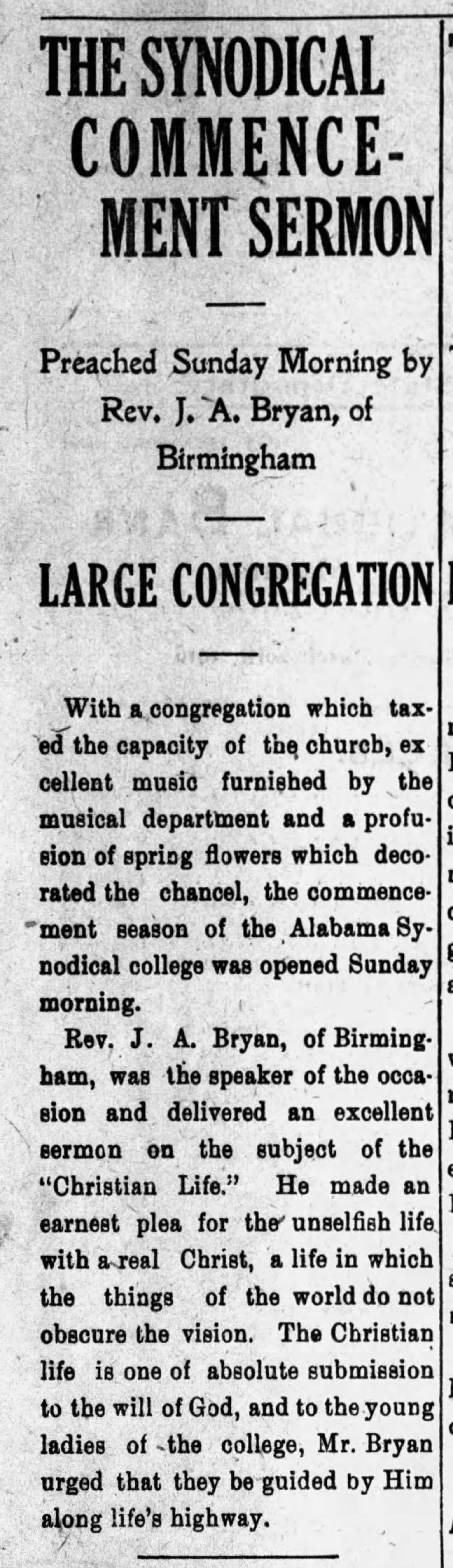 The Synodical Commencement Sermon